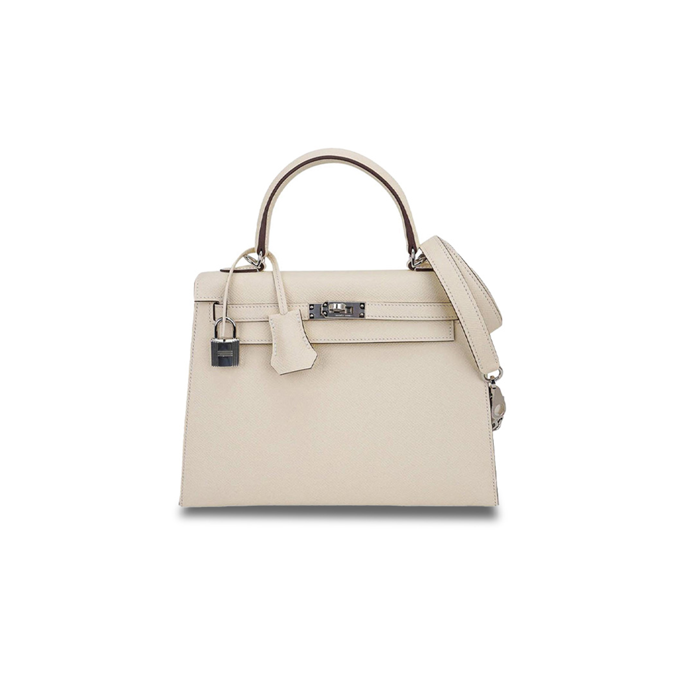 HERMÈS MASTER KELLY 25 BAG NATA PALLADIUM HARDWARE EPSOM LEATHER (25*17*7cm)